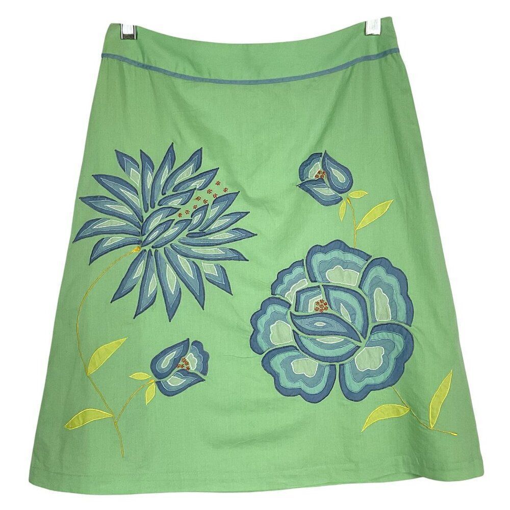 NWT French Connection Green A-line skirt with blue & yellow floral embroidery, 2 - Picture 3 of 13